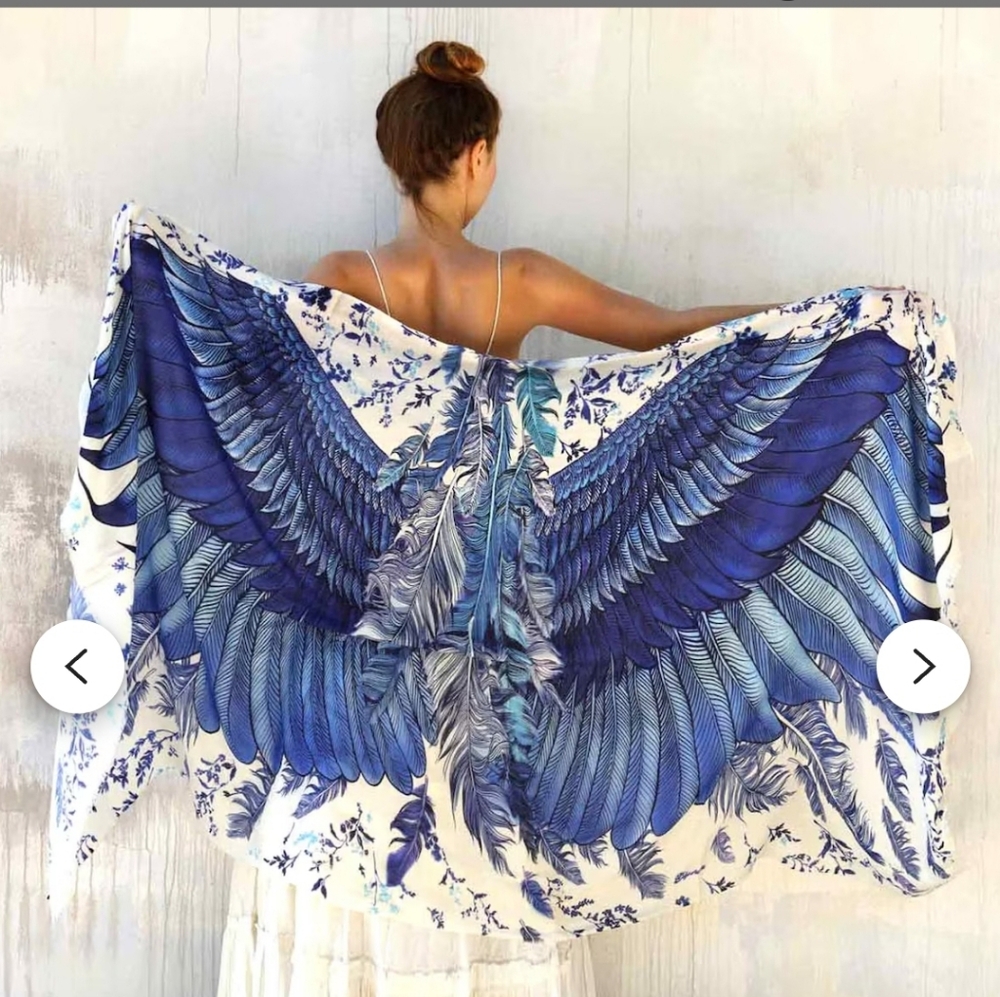 Blue and White Winged Scarf